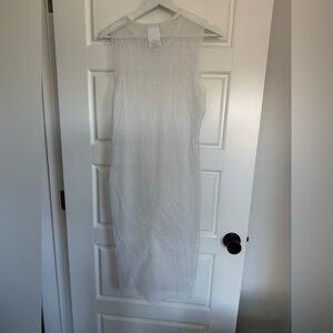 BCBGeneration Sheer White Textured Midi Dress